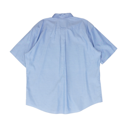 Blue Solid Short Sleeve Button Down