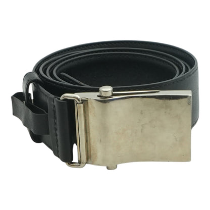 Black Saffiano Leather Metal Logo Plaque Buckle