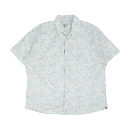 Blue Graphic Short Sleeve Button Down