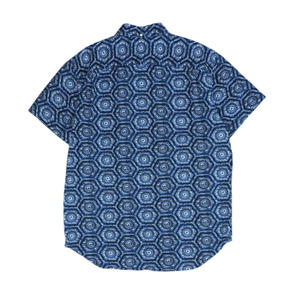 Navy Graphic Short Sleeve Button Down