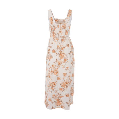 Beige Floral Midi Dress