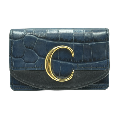 Navy Croc Embossed Card Case