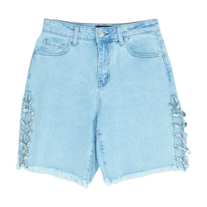 Blue Solid Denim Shorts