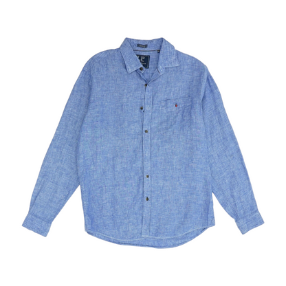 Blue Solid Long Sleeve Button Down