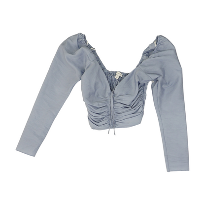 Blue Solid Long Sleeve Blouse