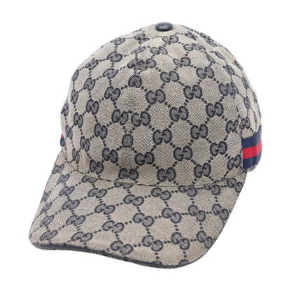 GG Canvas Baseball Hat with Web in Beige Blue