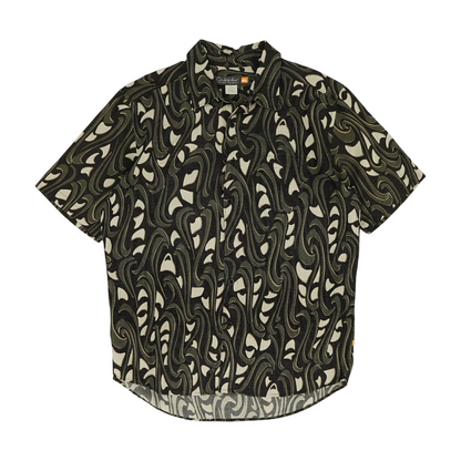 Black Graphic Short Sleeve Button Down