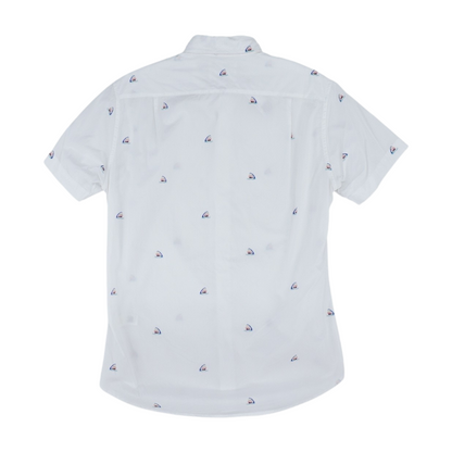 White Graphic Short Sleeve Button Down