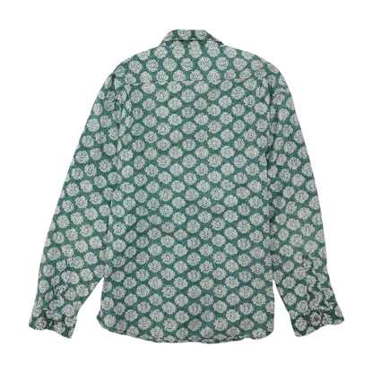 Green Print Long Sleeve Button Down