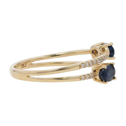 5/8 Ct 14K Gold Oval Sapphire With Diamond Accent Double Band Stackable Ring