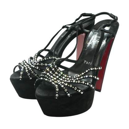 Black Suede and Crystals Alta 160mm Platform Sandals