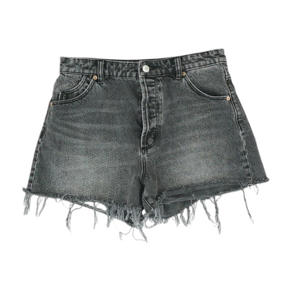 Black Solid Denim Shorts