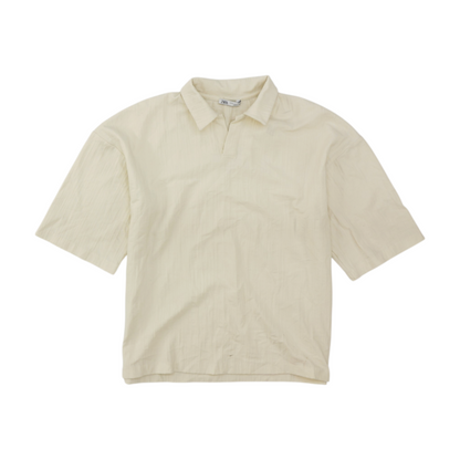 Beige Solid Short Sleeve Polo