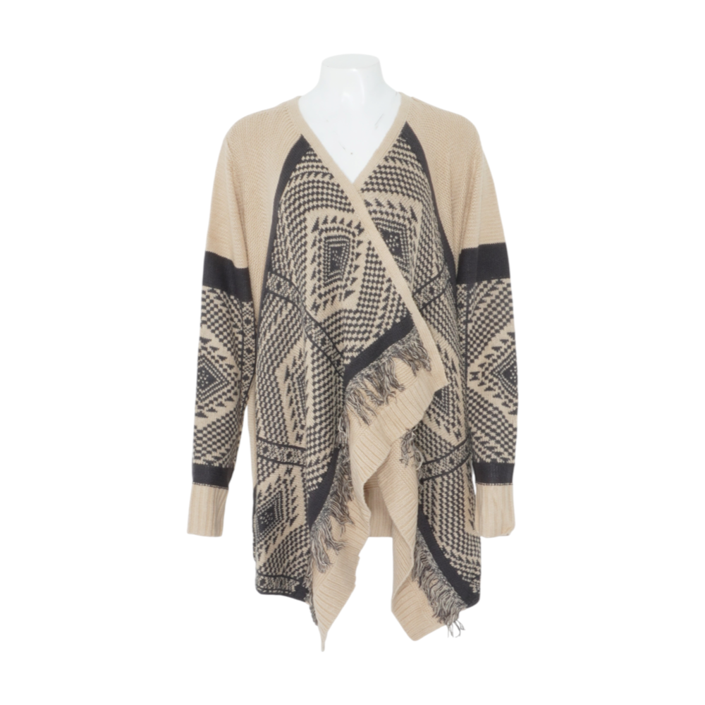 Beige Abstract Cardigan Sweater