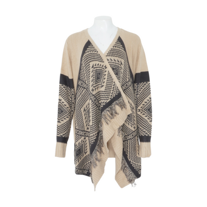 Beige Abstract Cardigan Sweater