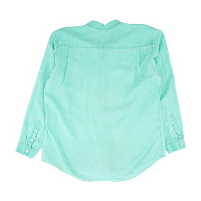 Green Solid Long Sleeve Button Down