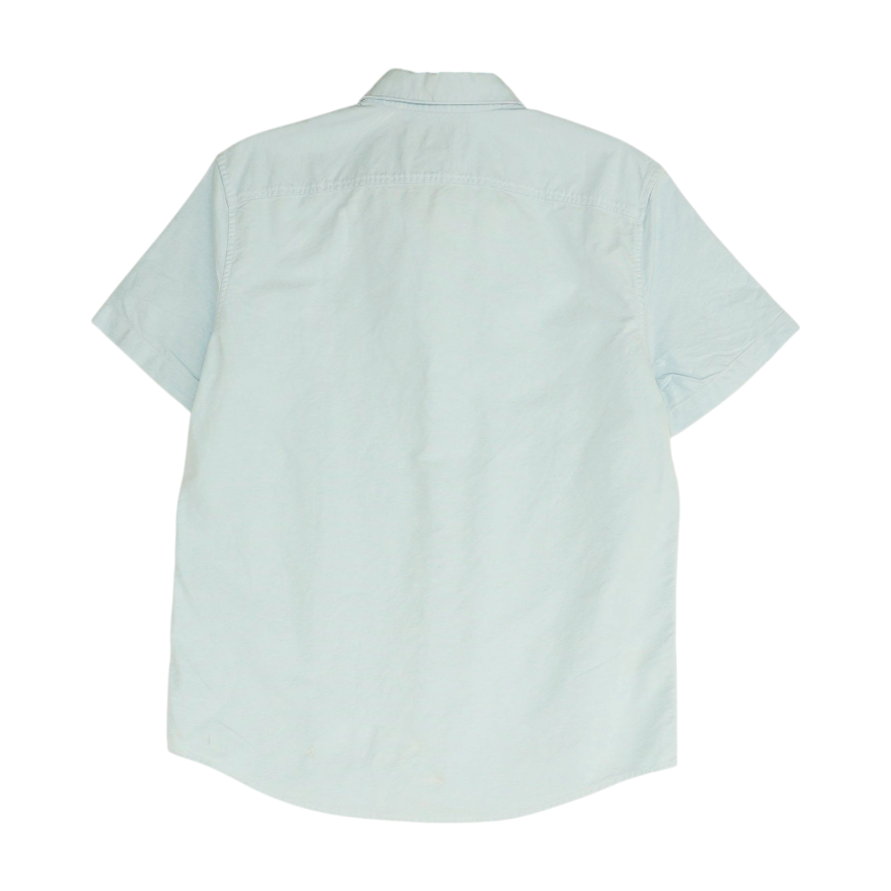 Blue Solid Short Sleeve Button Down