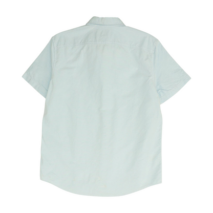 Blue Solid Short Sleeve Button Down