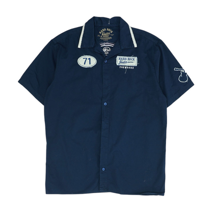 Navy Solid Short Sleeve Button Down