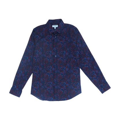 Navy Paisley Long Sleeve Button Down