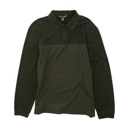 Green Color Block Long Sleeve Polo