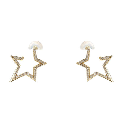 1/4 Ct 10K Gold Diamond Accented Star Outline Hoop Earrings