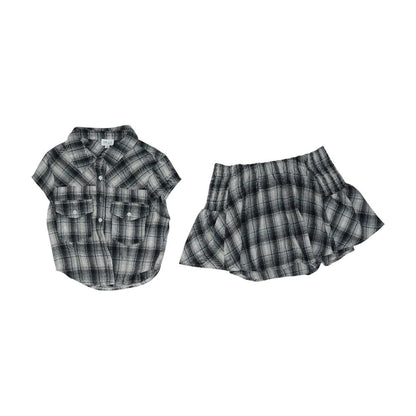 Multi Plaid Blouse and Skirt Set