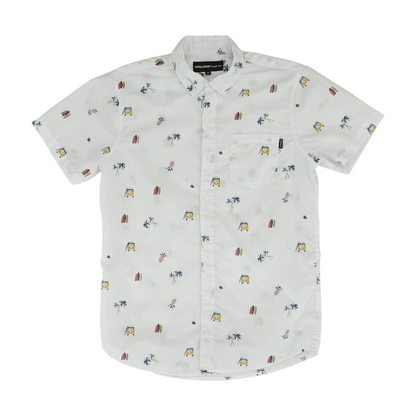 White Tropical Short Sleeve Button Down