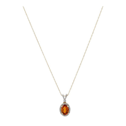 1 3/8 Ct 14K Gold Citrine Oval Center Drop With Diamond Accents Pendant Necklace