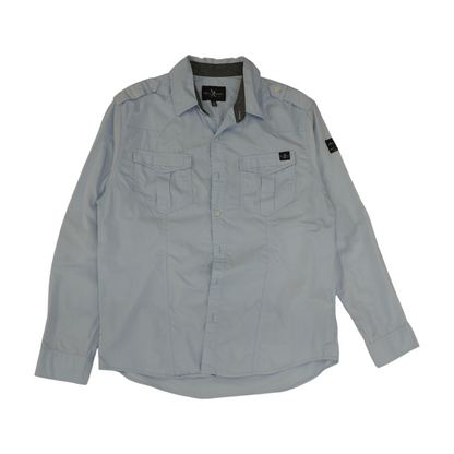 Blue Solid Long Sleeve Button Down