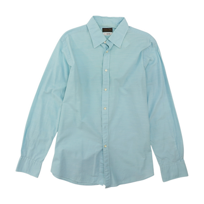 Blue Solid Long Sleeve Button Down