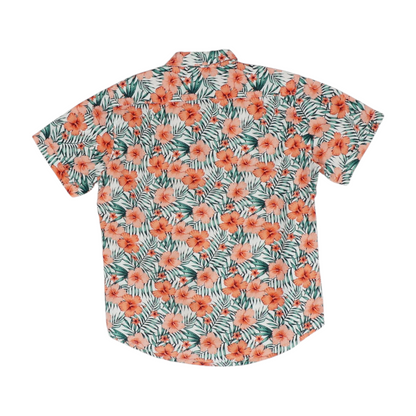 White Tropical Short Sleeve Button Down