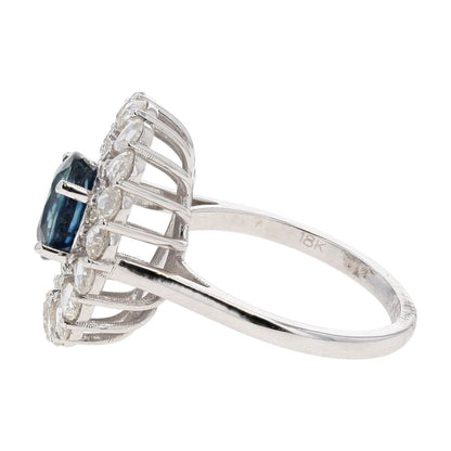 1 3/4 Ct 18K White Gold Oval Sapphire Center With Diamond Halo Cocktail Ring