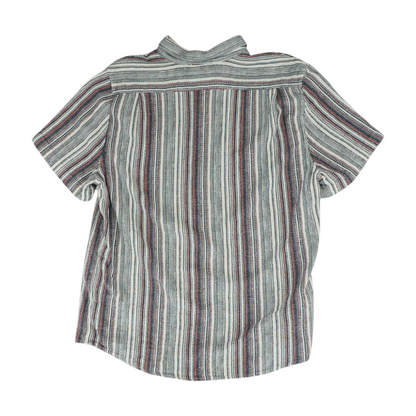 Beige Striped Short Sleeve Button Down