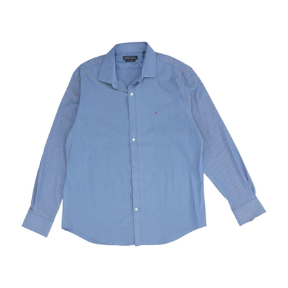 Blue Solid Long Sleeve Button Down