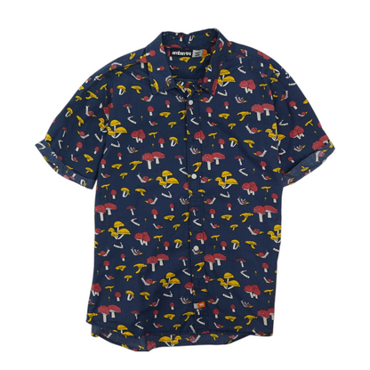 Navy Print Short Sleeve Button Down