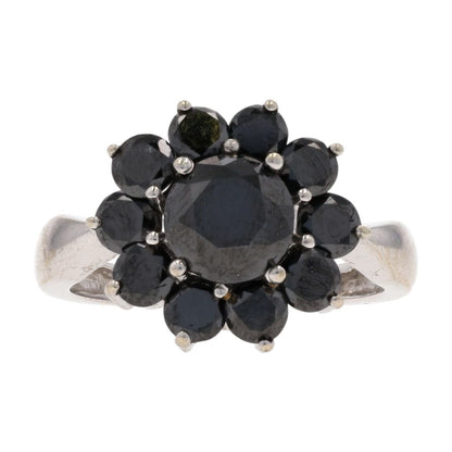2 1/2 Ct 10K White Gold Round Black Diamond Cluster Cocktail Ring