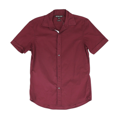 Burgundy Solid Short Sleeve Button Down