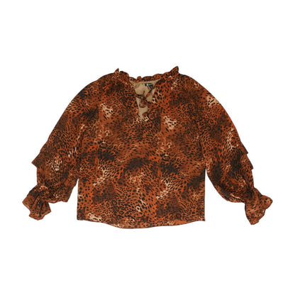 Brown Animal Print Long Sleeve Blouse