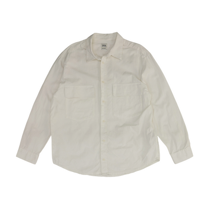 White Solid Long Sleeve Button Down