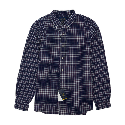 Navy Plaid Long Sleeve Button Down