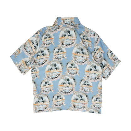 Blue Cherubs Silk Short Sleeve Button Down