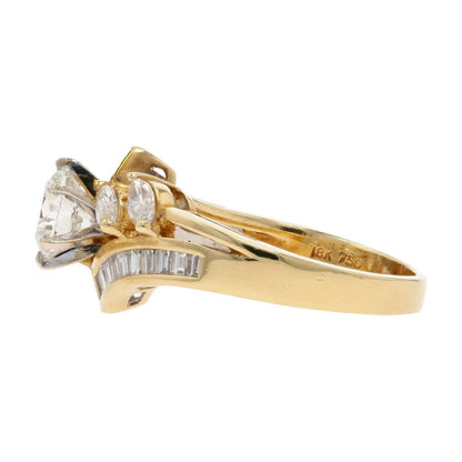 2 Ct 18K Gold Baguette, Marquise, And Round Diamond Engagement Ring
