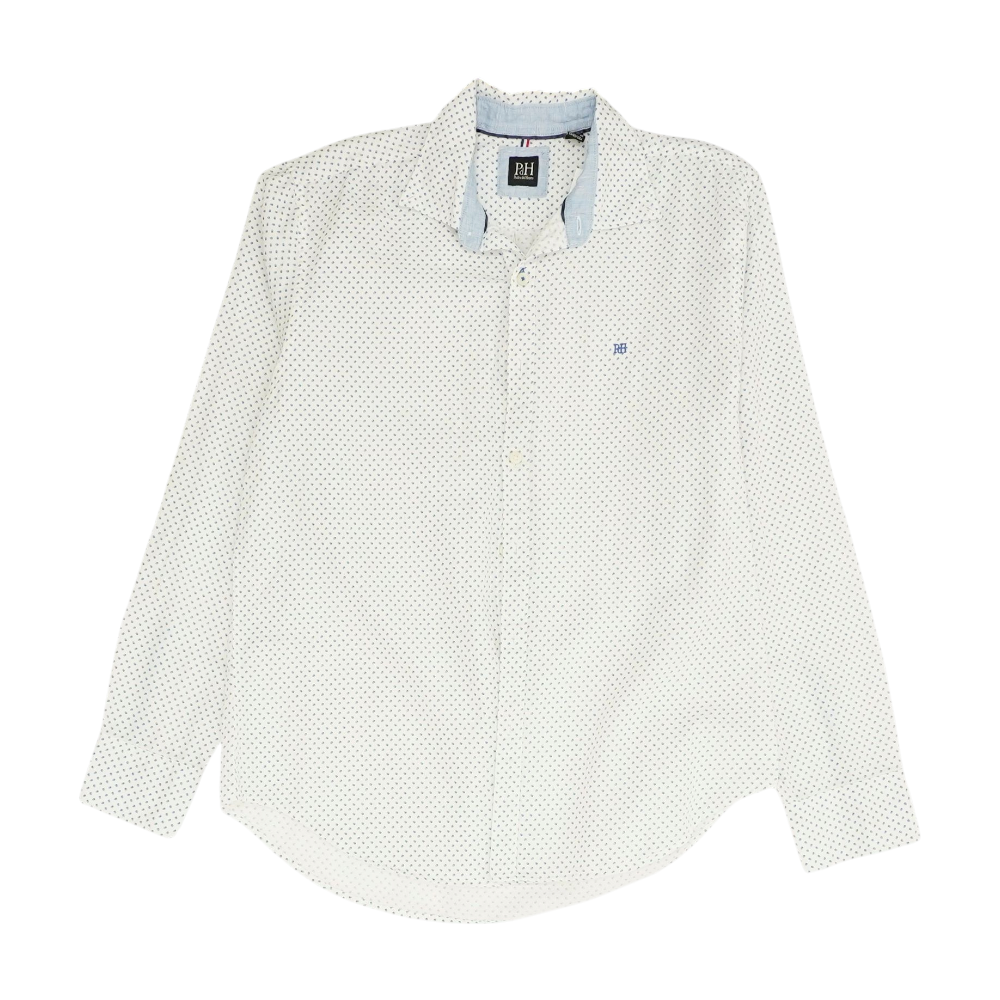 White Abstract Long Sleeve Button Down