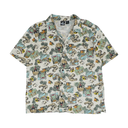 Beige Graphic Short Sleeve Button Down