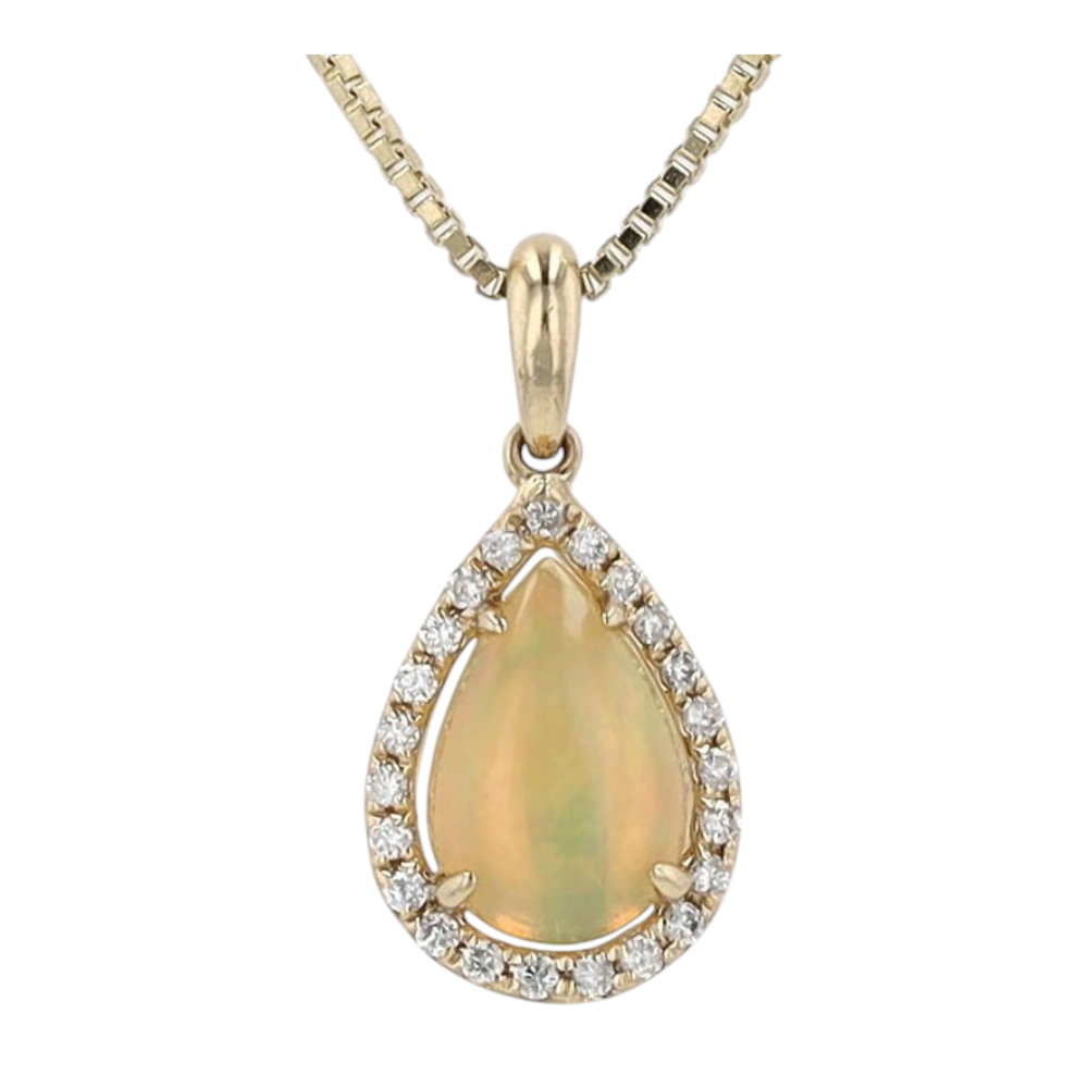14K Yellow Gold Opal Pendant Necklace