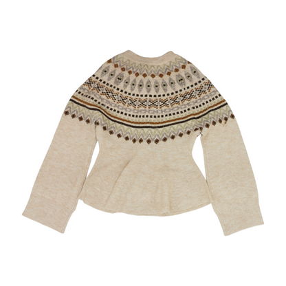 Beige Abstract Cardigan Sweater