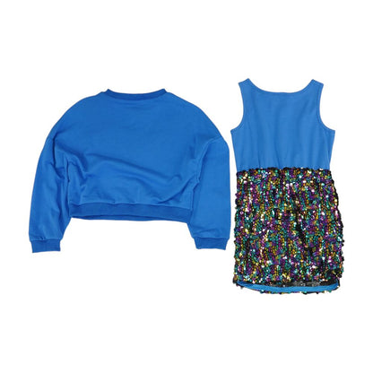 Blue 2pc Sequin Dress Set