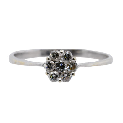 18K White Gold Round Diamond Cluster Engagement Ring