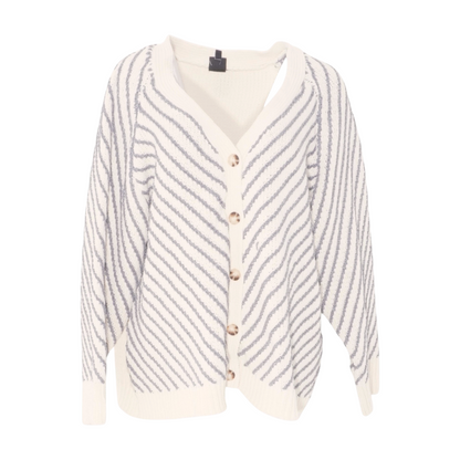 Beige Plus Striped Cardigan Sweater